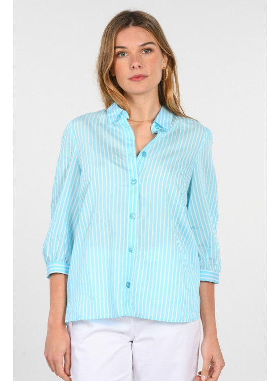 ILEANE - CHEMISE RAYURES - TURQUOISE - Un Jour Ailleurs