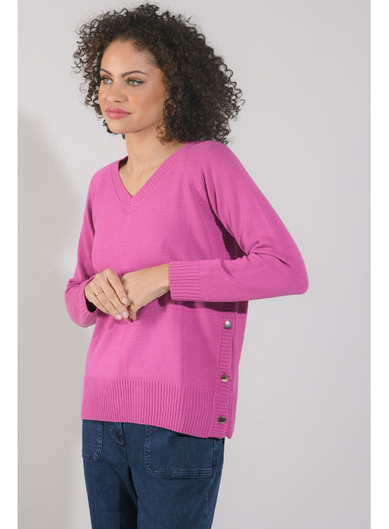 GALANT - PULL COL V ML - FUSHIA - Un Jour Ailleurs