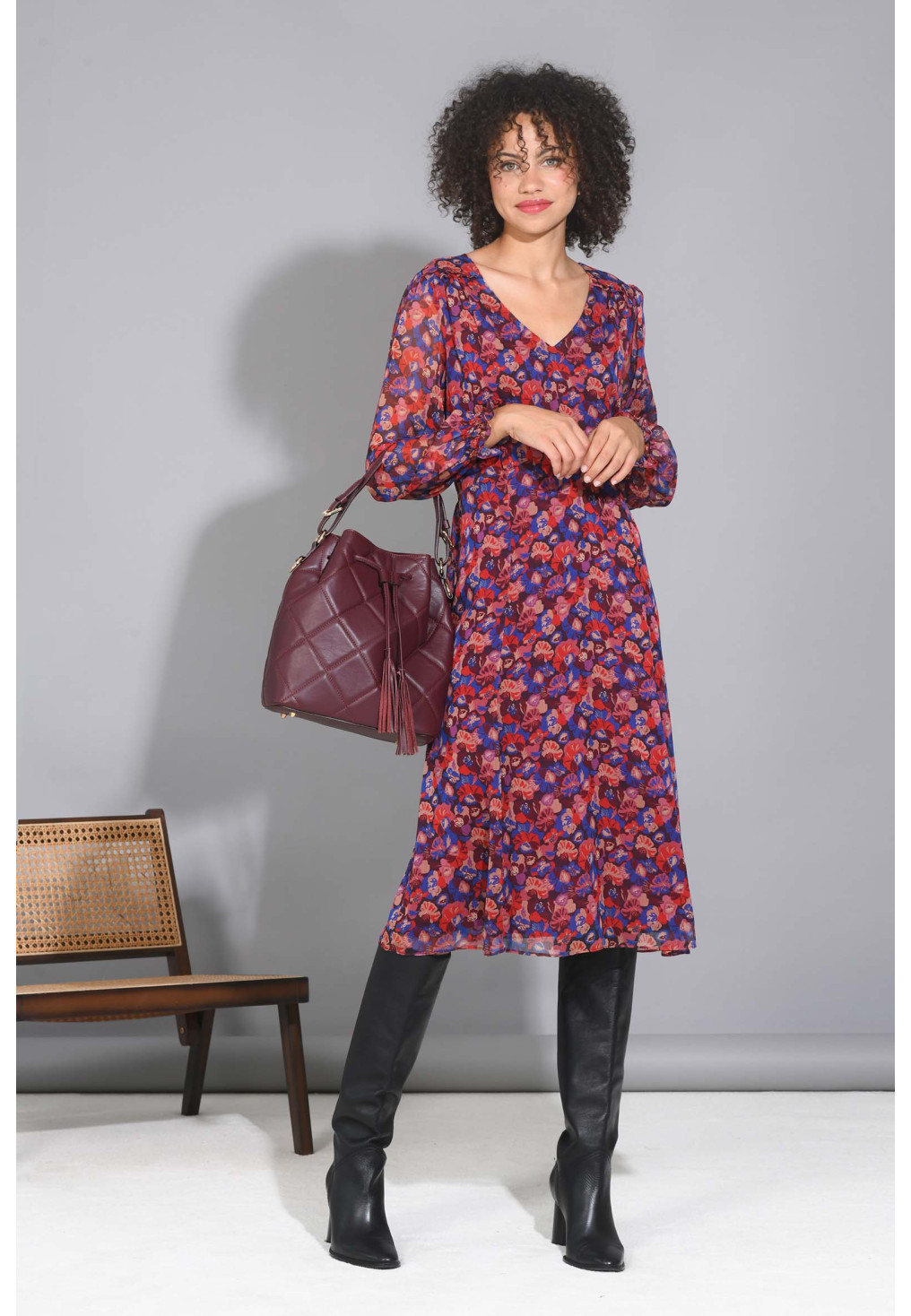 GUNA - ROBE ML - BLEU/BORDEAUX - Un Jour Ailleurs