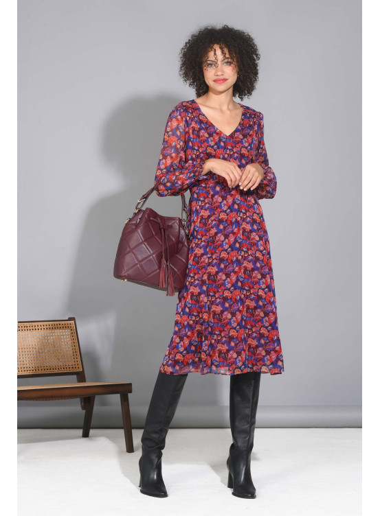 GUNA - ROBE ML - BLEU/BORDEAUX - Un Jour Ailleurs