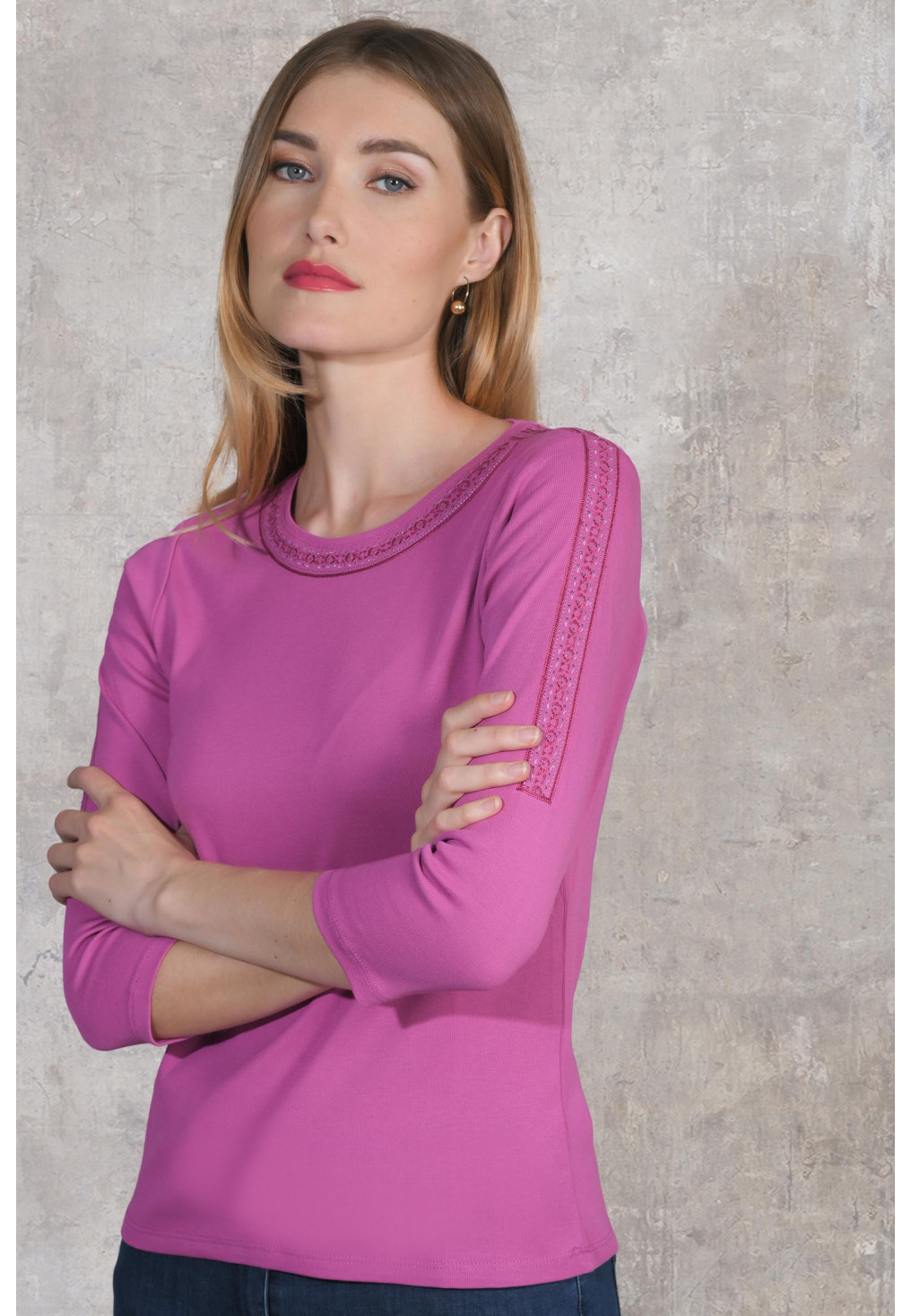 GORDON - TEE SHIRT M3/4 - FUSCHIA - Un Jour Ailleurs