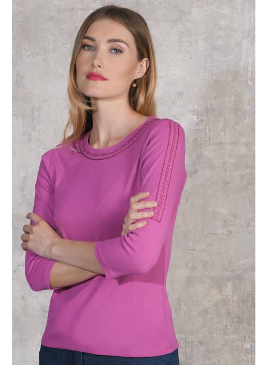 GORDON - TEE SHIRT M3/4 - FUSCHIA - Un Jour Ailleurs