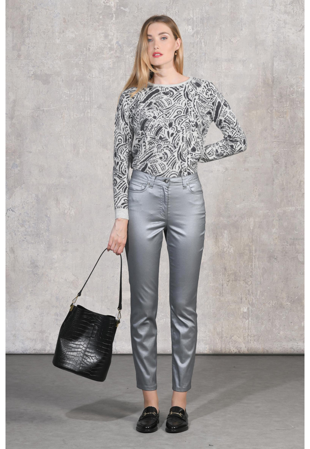 LOUISA - PANTALON 7/8 SLIM - GRIS METALLIQUE - Un Jour Ailleurs