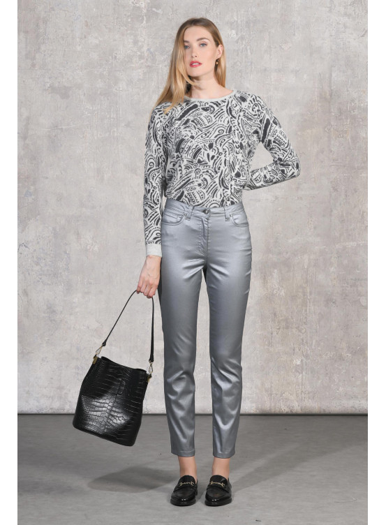 LOUISA - PANTALON 7/8 SLIM - GRIS METALLIQUE - Un Jour Ailleurs