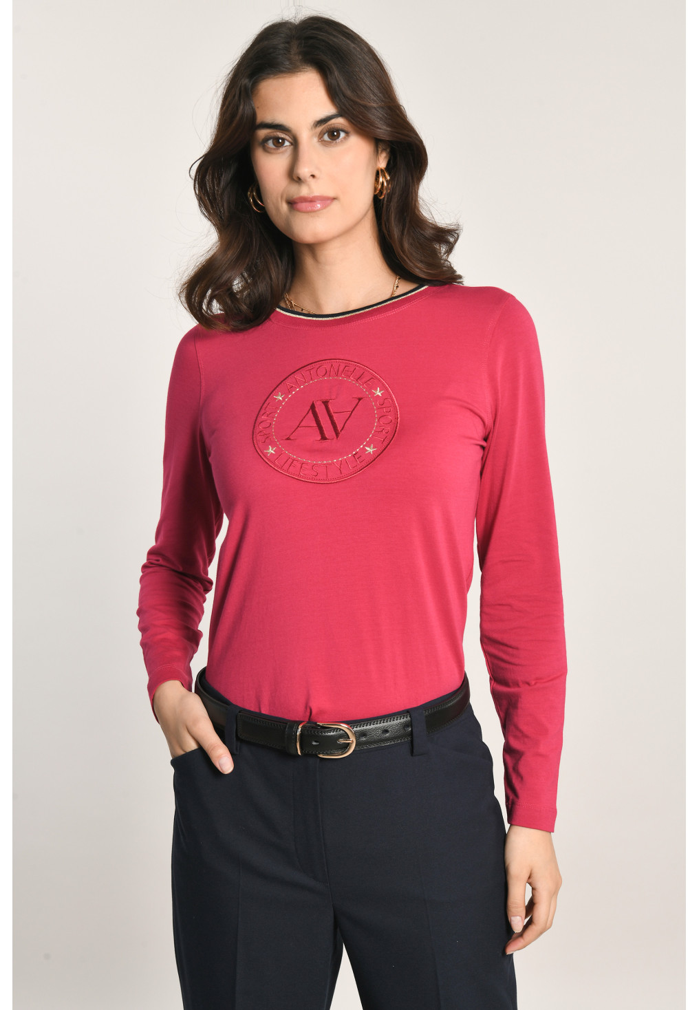 NARROW - TEE SHIRT COL ROND ML - CERISE - Un Jour Ailleurs