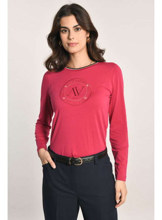 NARROW - TEE SHIRT COL ROND ML - CERISE - Un Jour Ailleurs