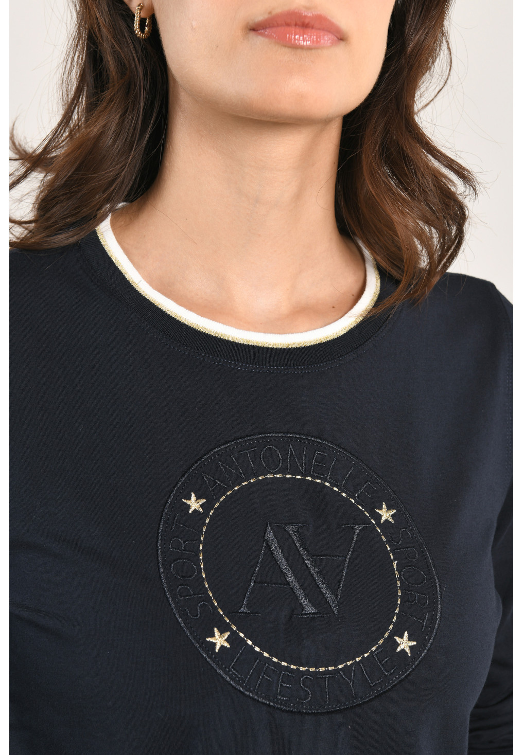 NARROW - TEE SHIRT COL ROND ML - MARINE - Un Jour Ailleurs