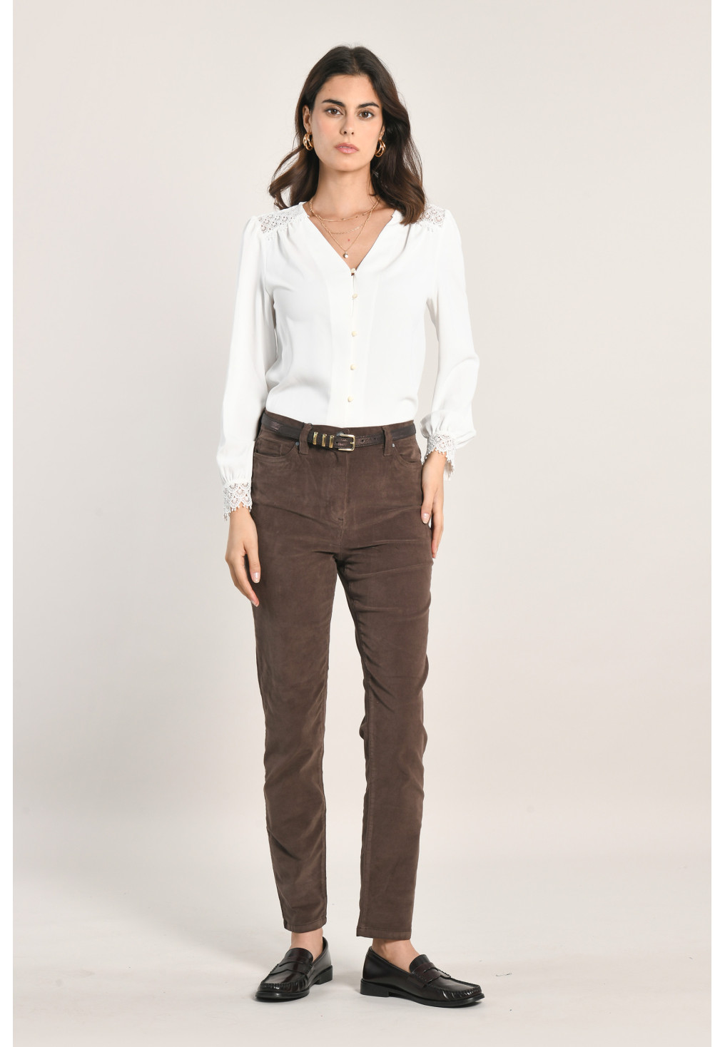 NOSATE - PANTALON VELOURS 7/8 SLIM - CHOCO - Un Jour Ailleurs