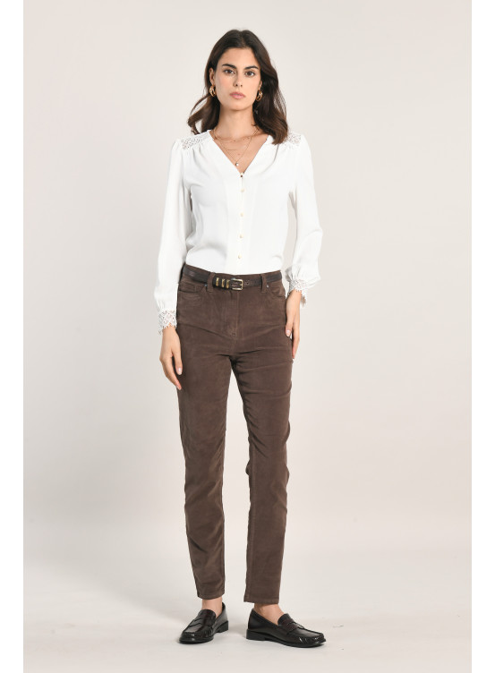 NOSATE - PANTALON VELOURS 7/8 SLIM - CHOCO - Un Jour Ailleurs